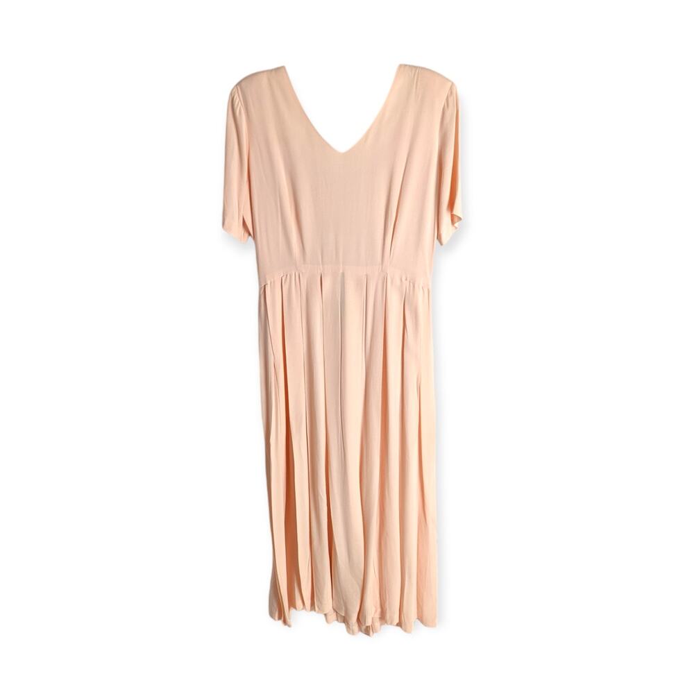 Vintage Peach Pink Short Flutter Sleeve Cutout Midi Dress Size 14‎